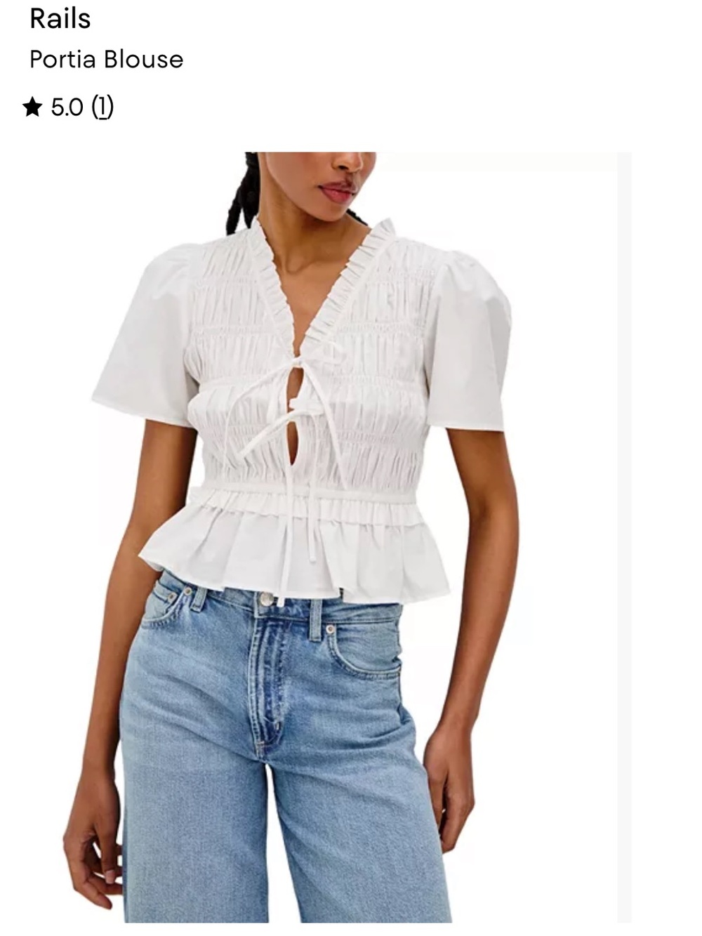 Rails Portia White Smocked Tie-Front Peplum Blouse
